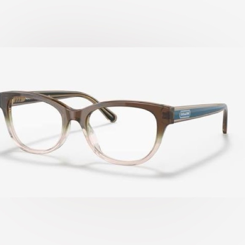 Coach HC6187 eyeglasses - transparent brown gradient with navy blue temples